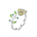 hot selling cooper ring gold bird flower open ring adjustable cubic zircon enamel ring copper